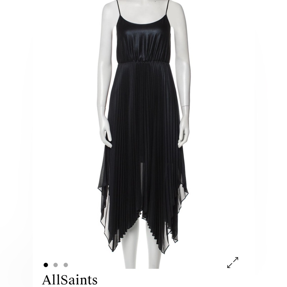All Saints Beige Pleated Midi Dress - Picture 3 of 7